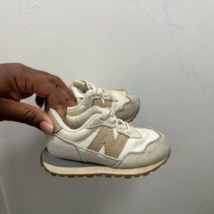 New Balance Tan and White Retro Sneakers